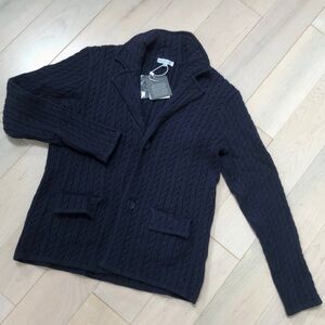 Petit Clair navy cable knit blazer sweater cardigan
